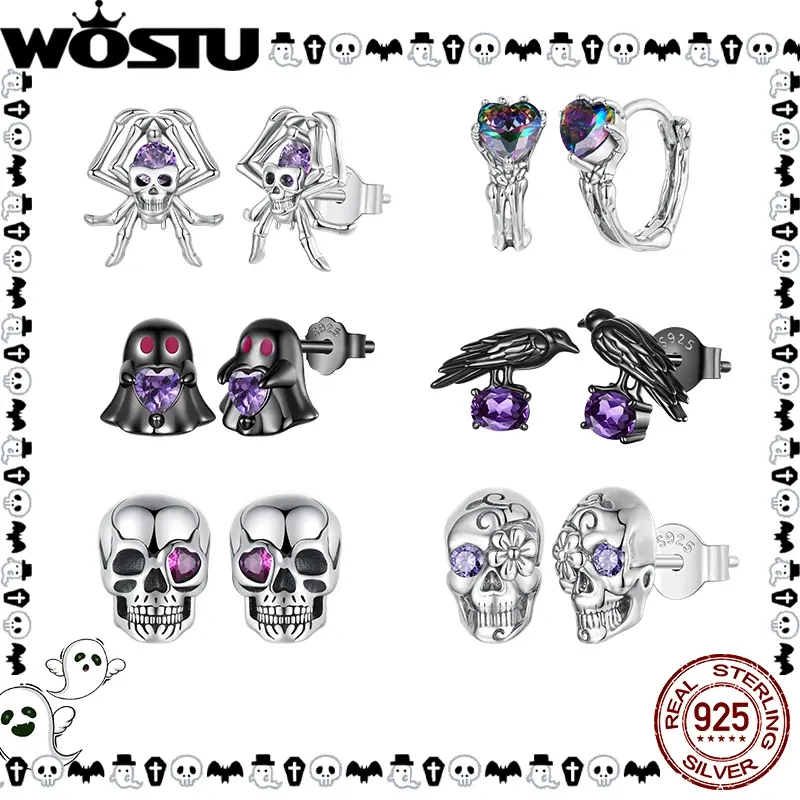 WOSTU 925 Sterling Silver Ghost Stud Earrings with Zircon