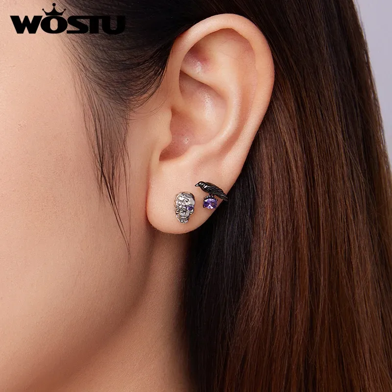 WOSTU 925 Sterling Silver Ghost Stud Earrings with Zircon
