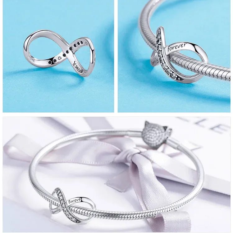 WOSTU 925 Silver Pink Flower Charm Bead