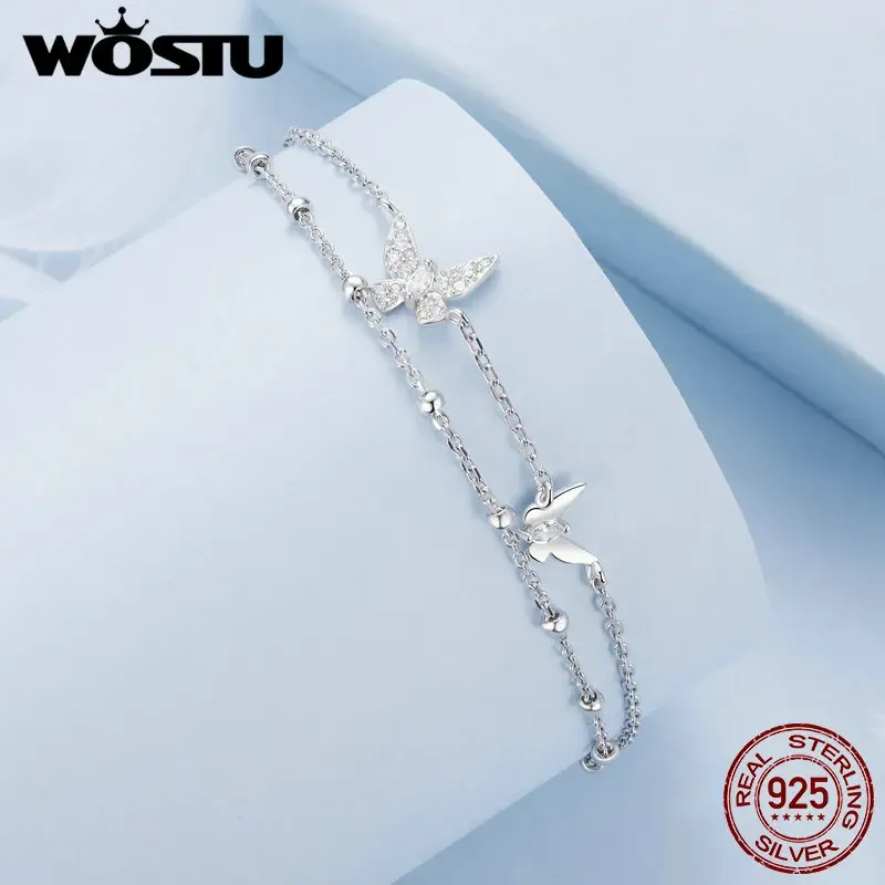 WOSTU 925 Sterling Silver Butterfly Bracelet with Zircon Accent