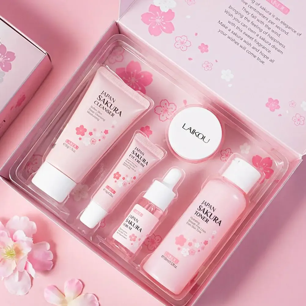 Sakura Travel Skincare Set with Cleanser, Serum, Eye Cream and Face Cream