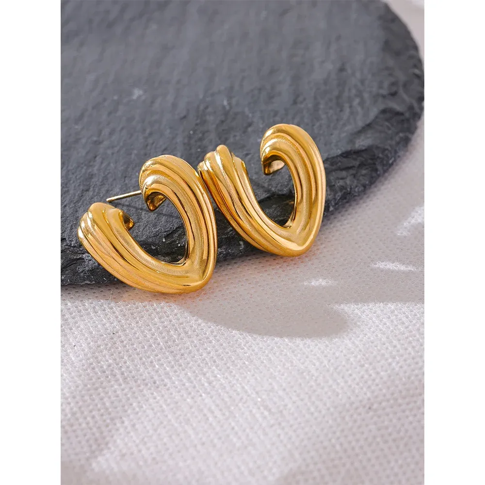 Yhpup Stainless Steel Heart Stud Earrings with PVD Gold Finish