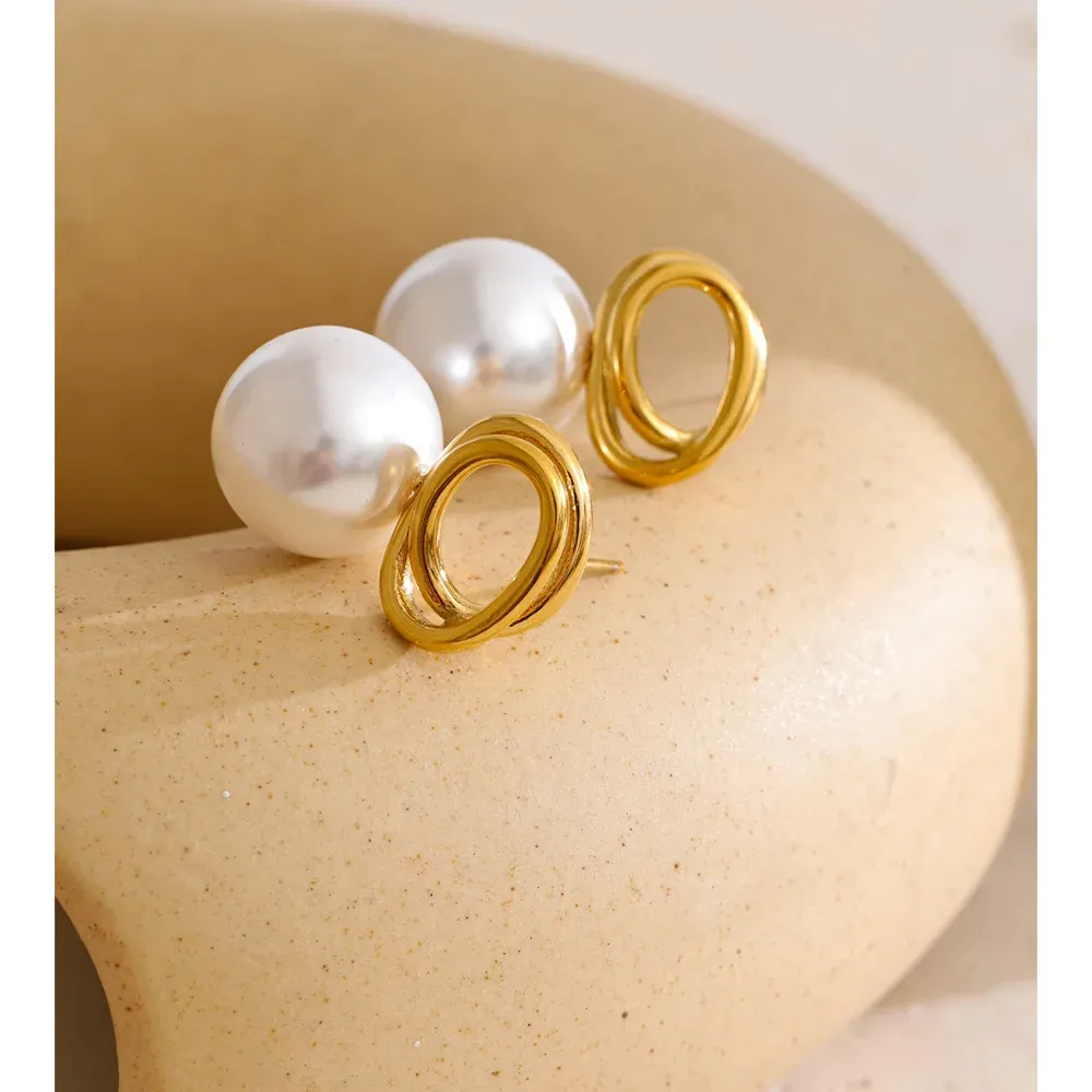 Yhpup Simulated Pearl Geometric Stud Earrings