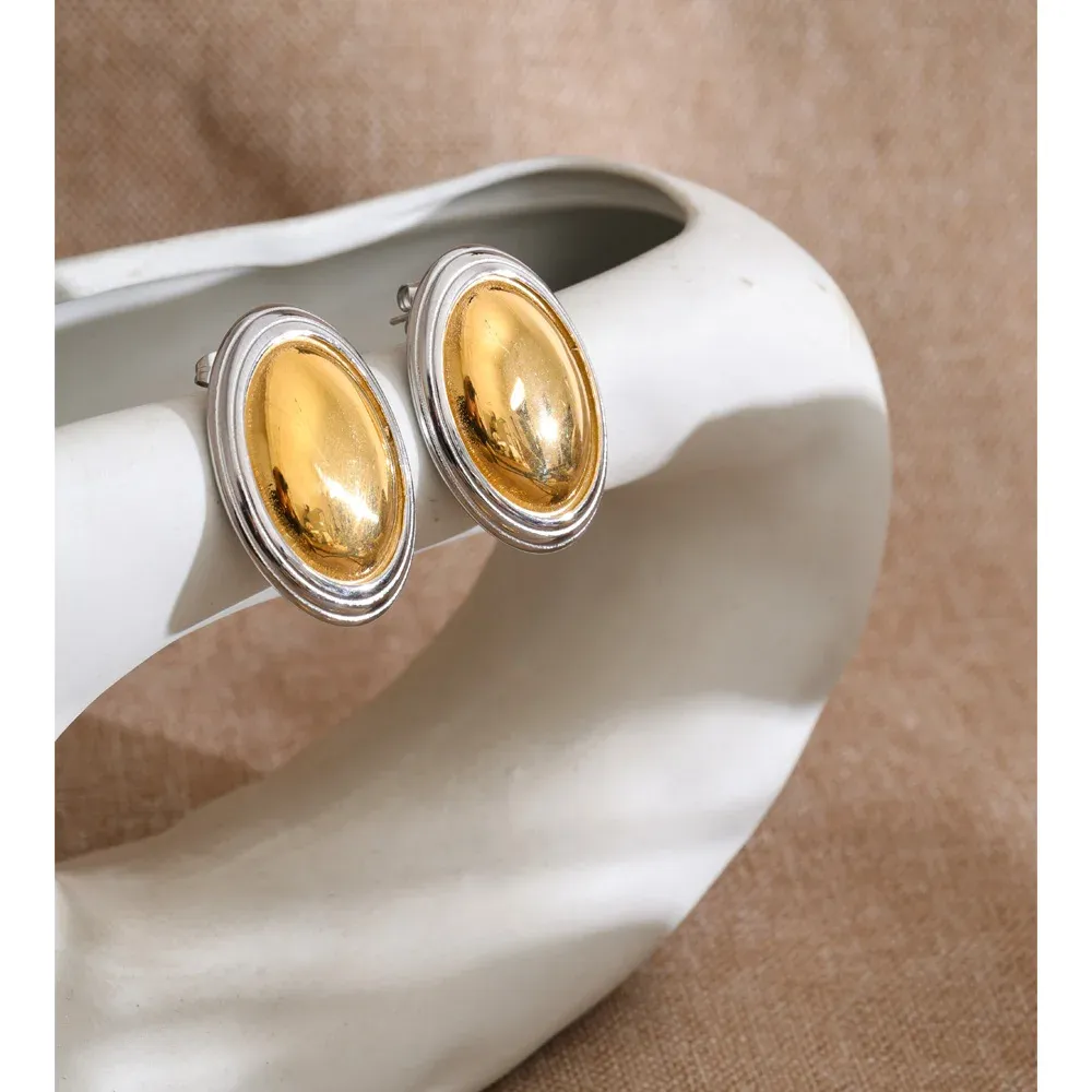 Yhpup Oval Geometric Gold Stud Earrings
