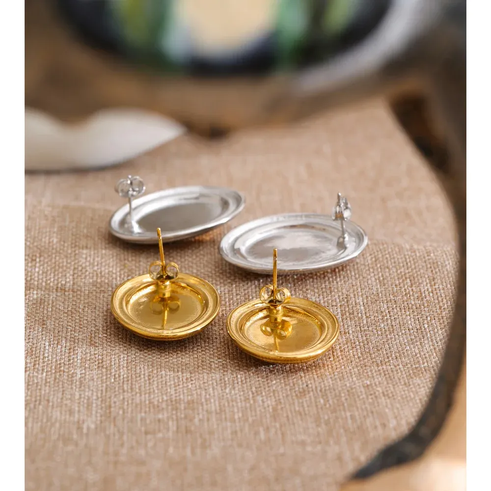 Yhpup Oval Geometric Gold Stud Earrings