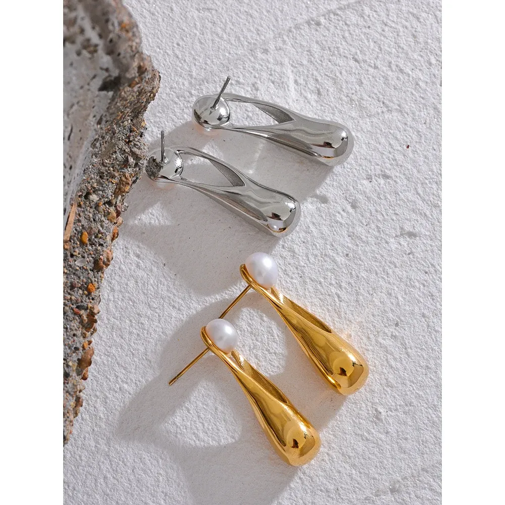 Yhpup Pearl Geometric Gold Stud Earrings