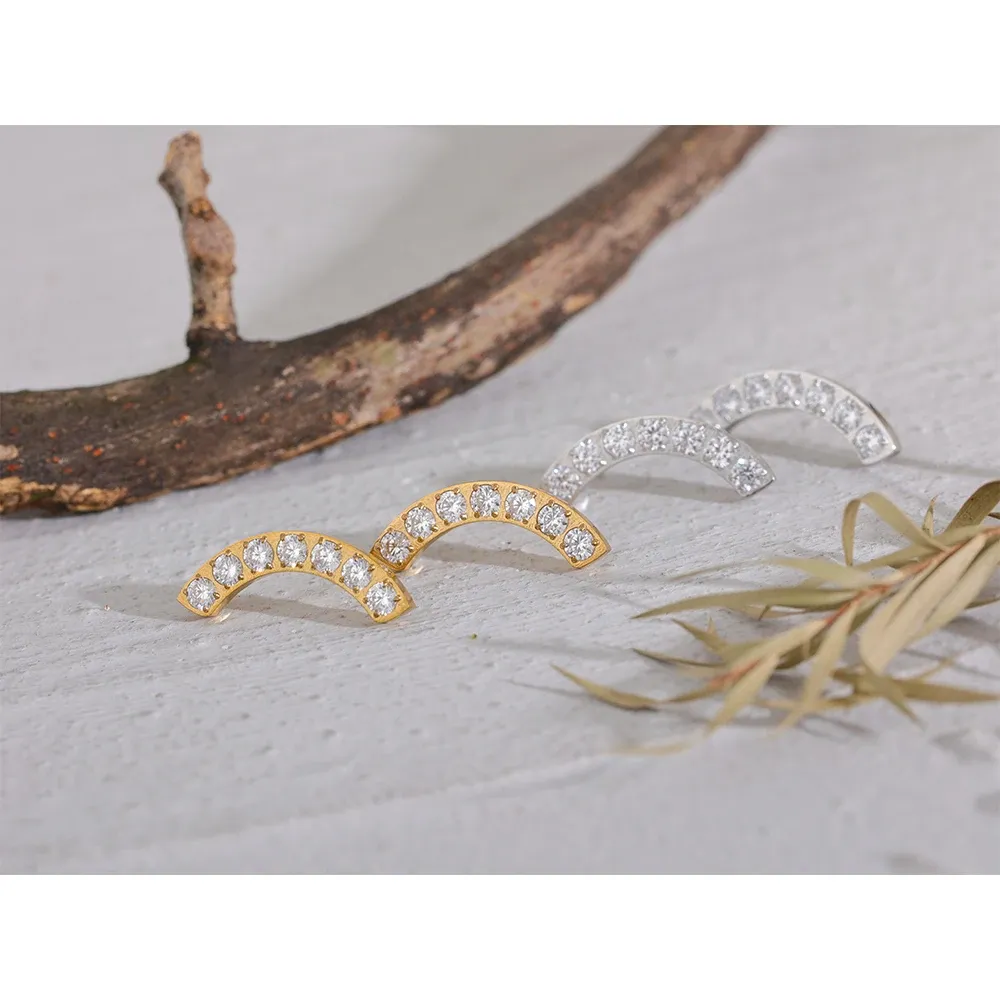 Yhpup Minimal Gold-Tone CZ Stud Earrings