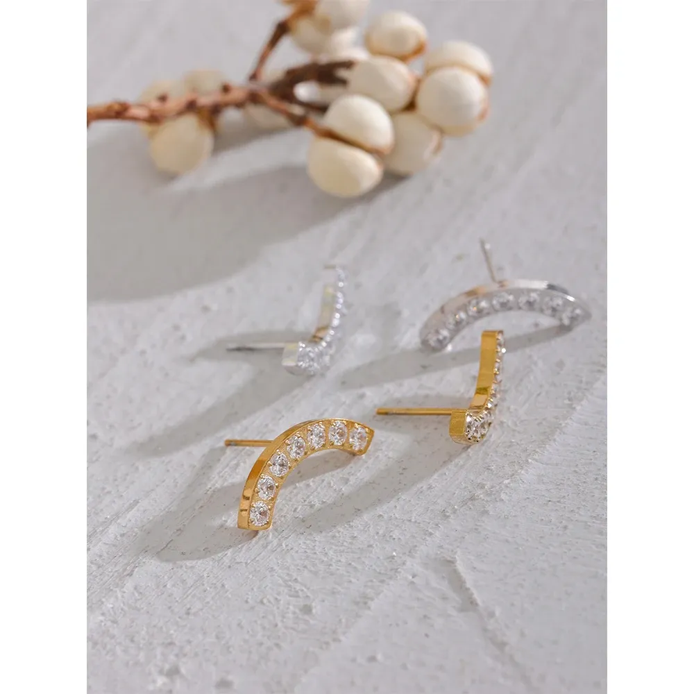 Yhpup Minimal Gold-Tone CZ Stud Earrings