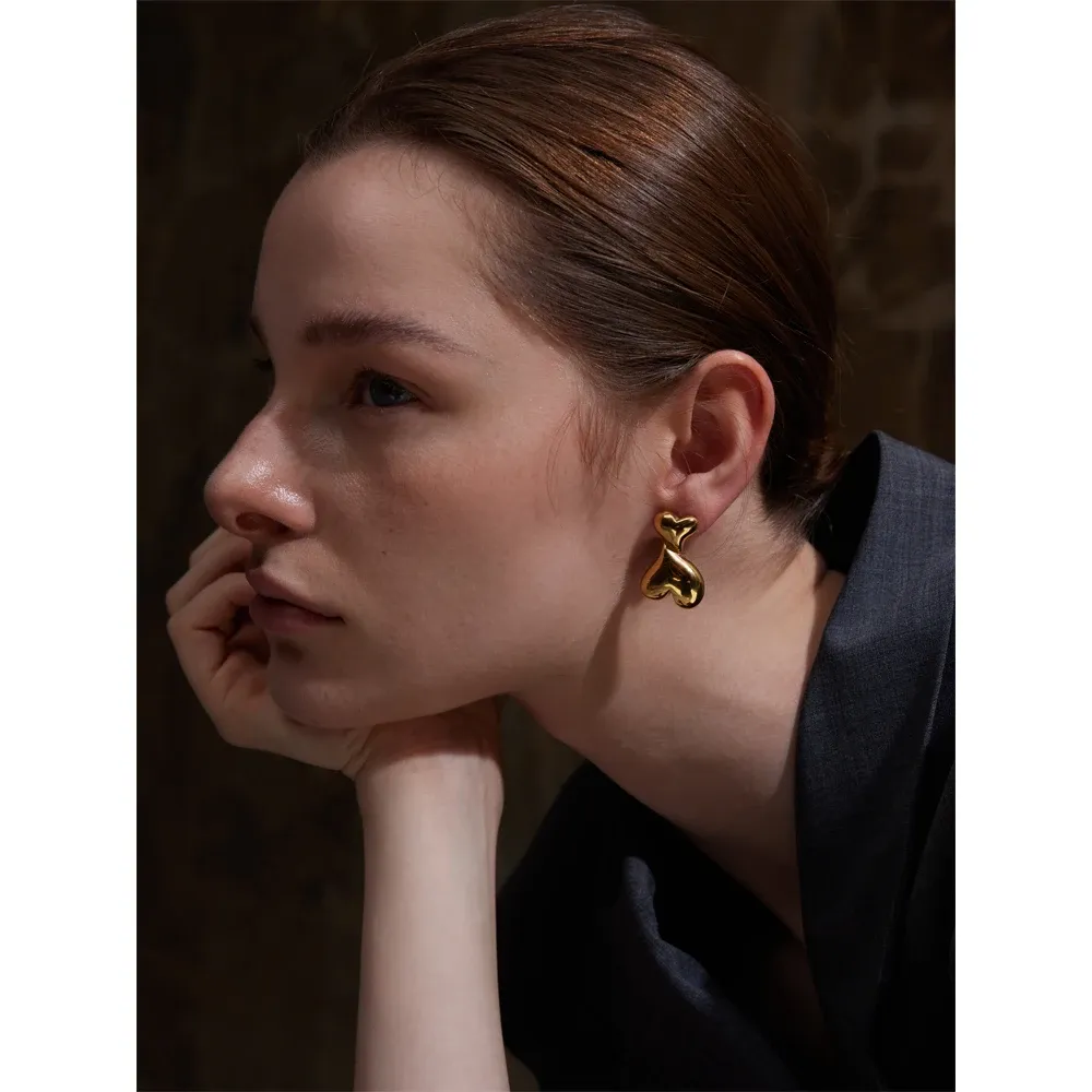 Yhpup Double Heart Stainless Steel Stud Earrings