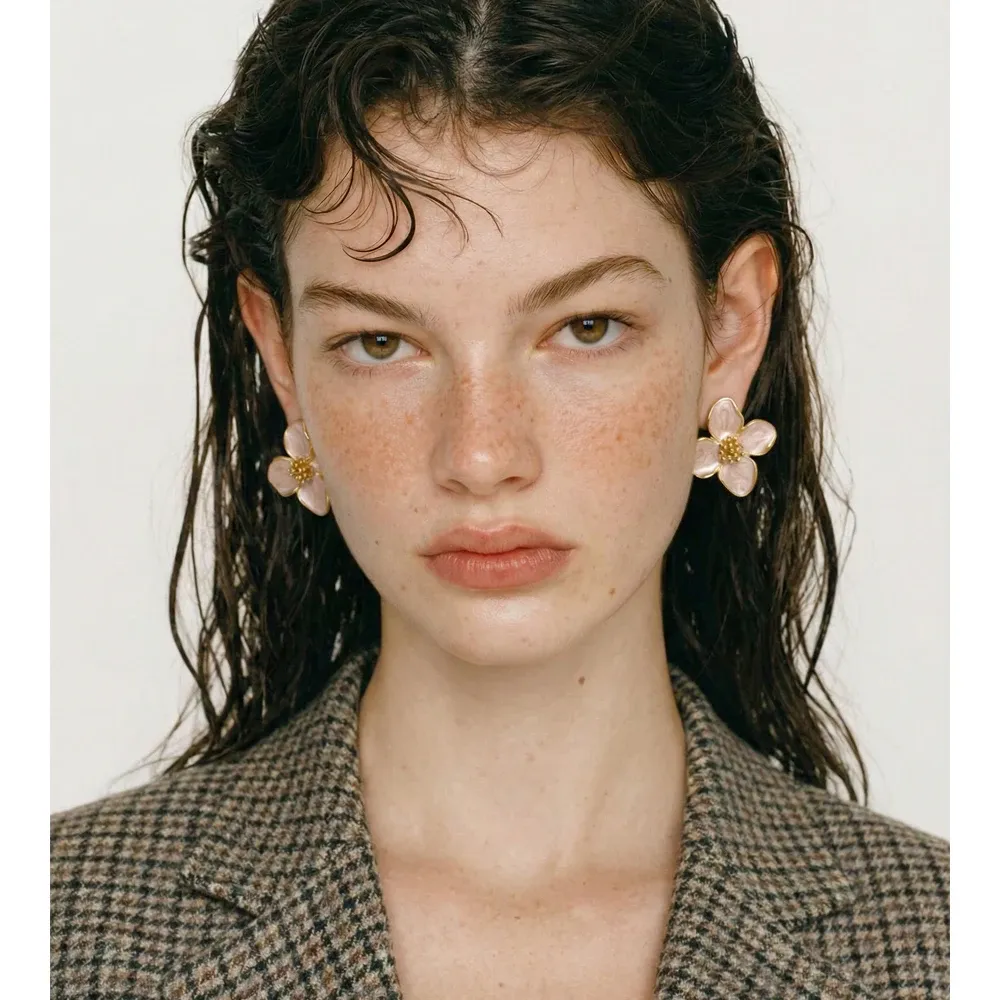 Yhpup Waterproof Gold-Tone Flower Stud Earrings
