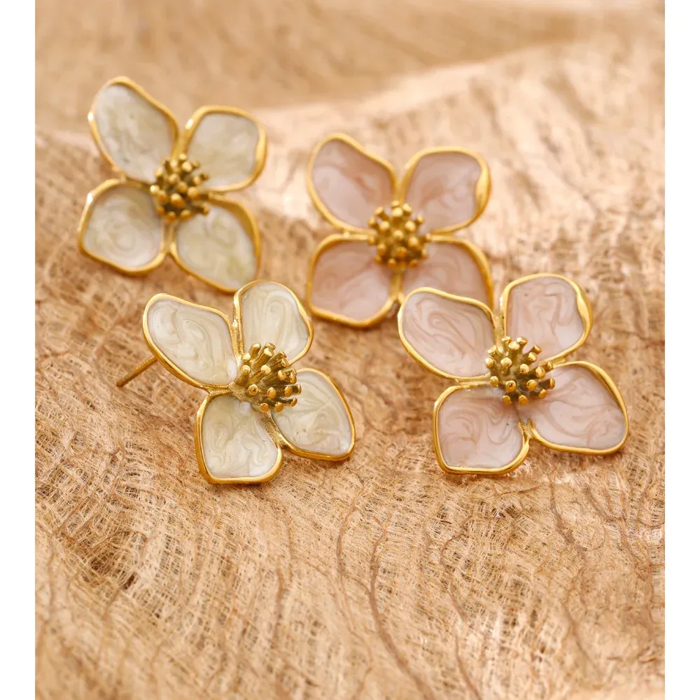 Yhpup Waterproof Gold-Tone Flower Stud Earrings