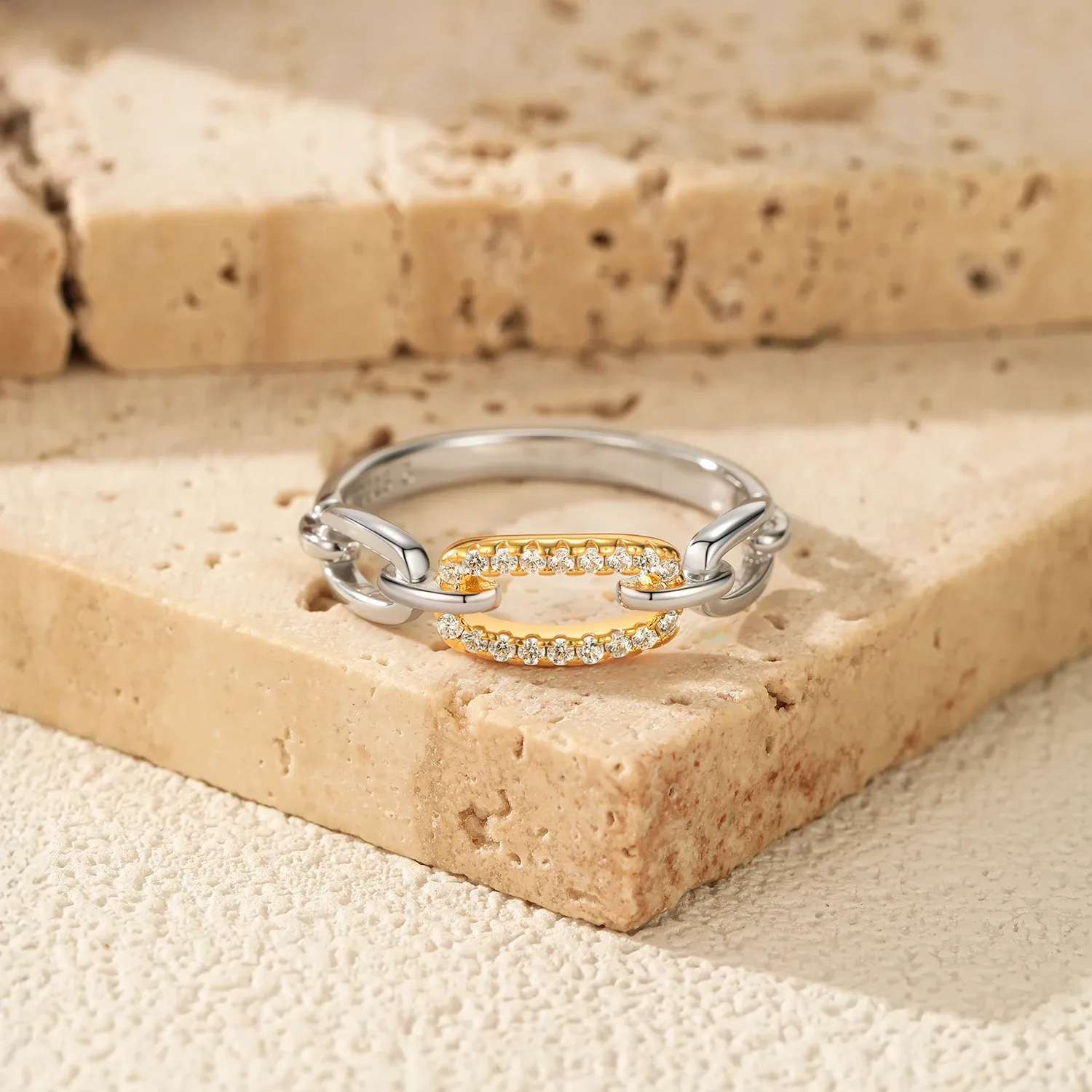 MODIAN 925 Sterling Silver Geometric Zircon Cocktail Ring