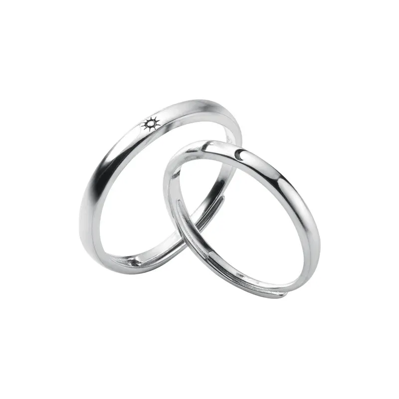 MODIAN 925 Sterling Silver Sun & Moon Adjustable Couple Ring