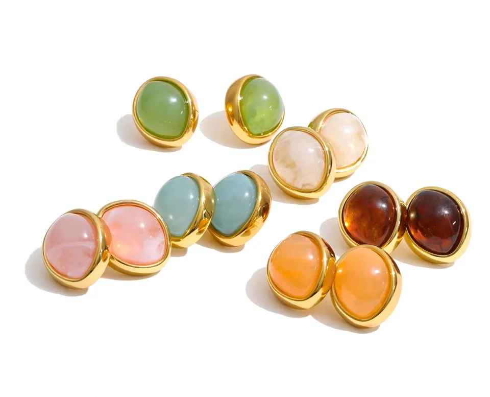 Yhpup Candy Resin Oval Stud Earrings in Gold-Finish Steel