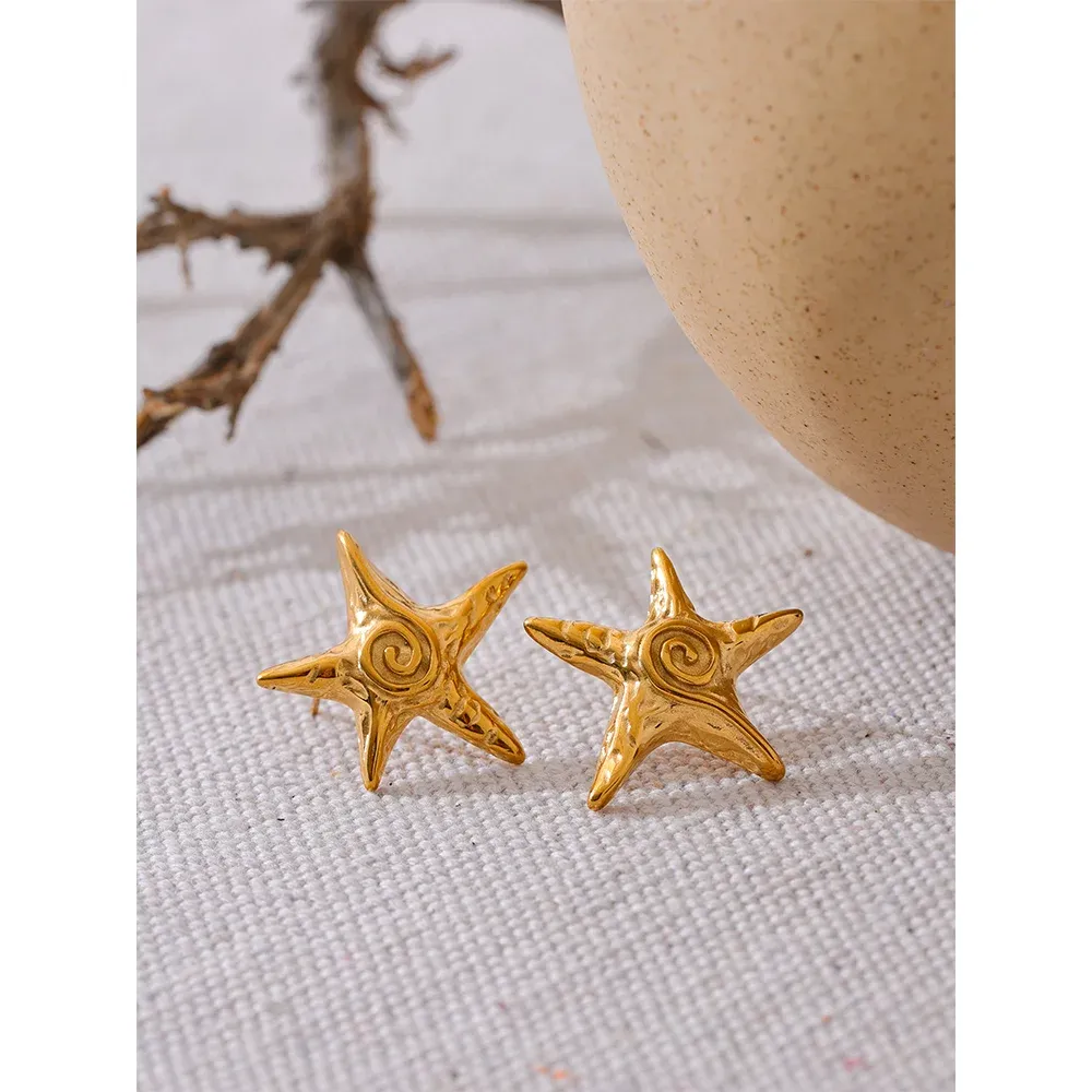 Yhpup Gold Star Stainless Steel Stud Earrings