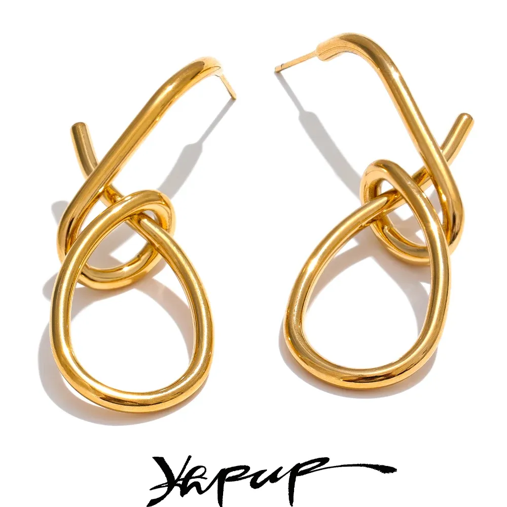 Yhpup Geometric Big Drop Stainless Steel Statement Earrings