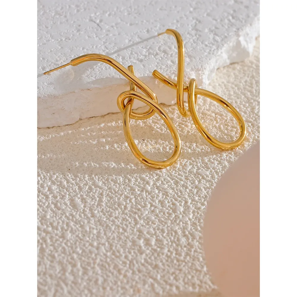 Yhpup Geometric Big Drop Stainless Steel Statement Earrings