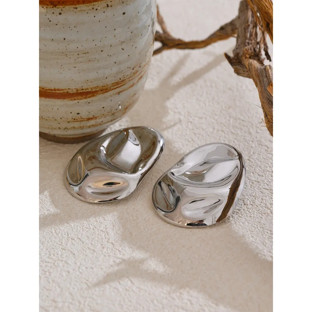 Yhpup Hammer-Texture Stainless Steel Stud Earrings