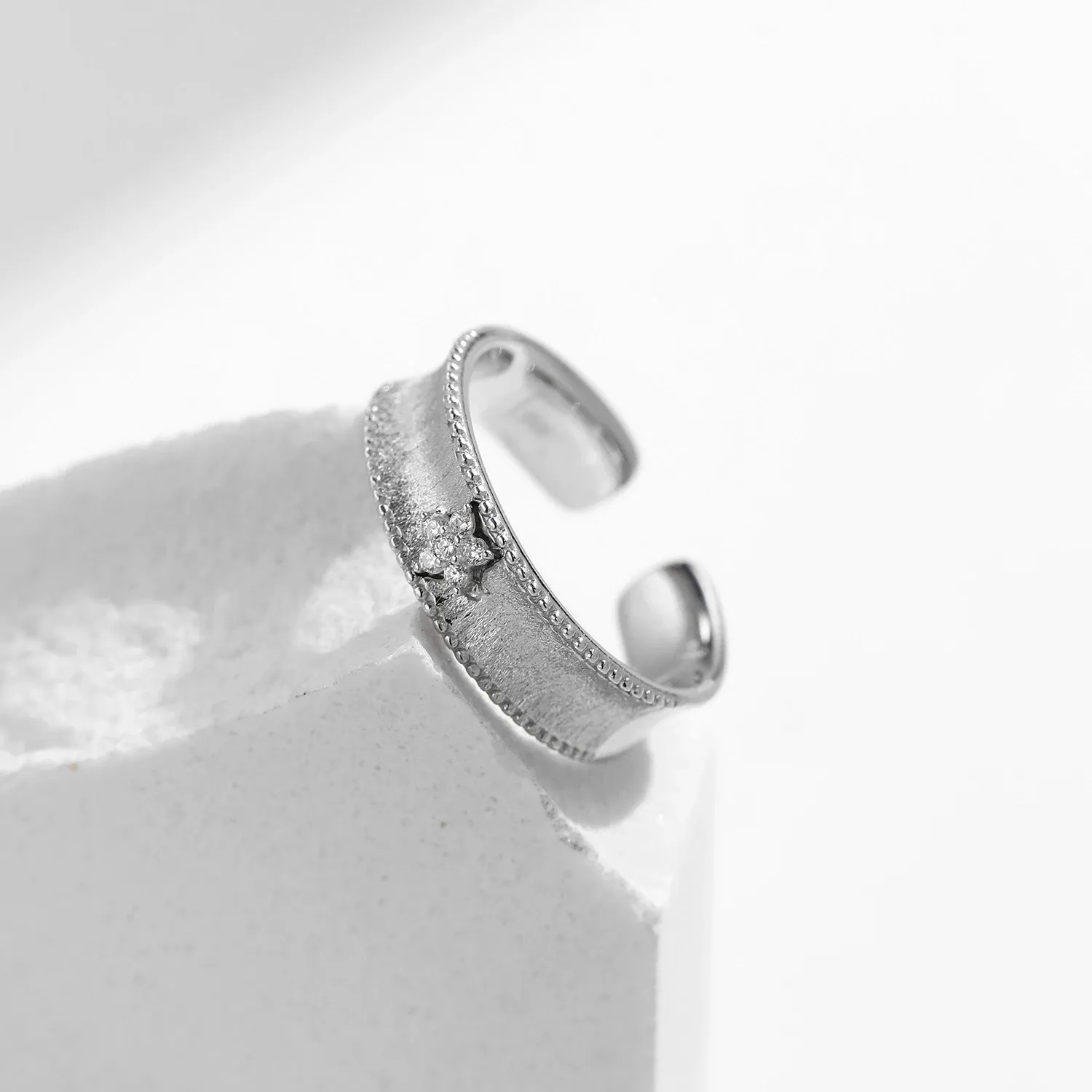 MODIAN Sterling Silver Floral Zircon Adjustable Cocktail Ring