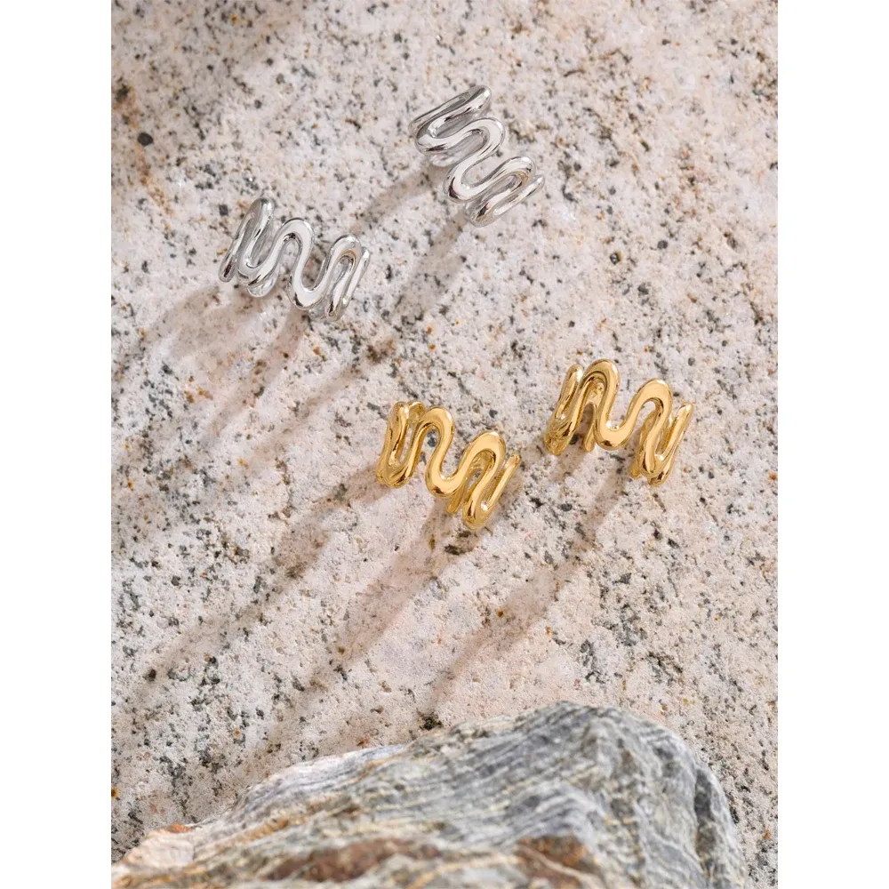 Yhpup Irregular Stainless Steel Clip Earrings