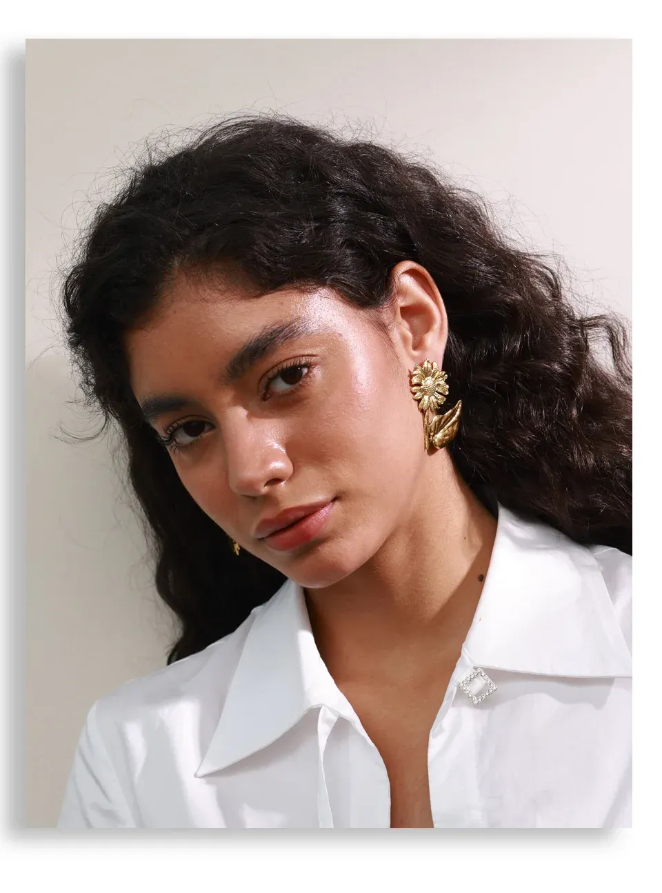 Yhpup Gold-Plated Sunflower Stainless Steel Stud Earrings
