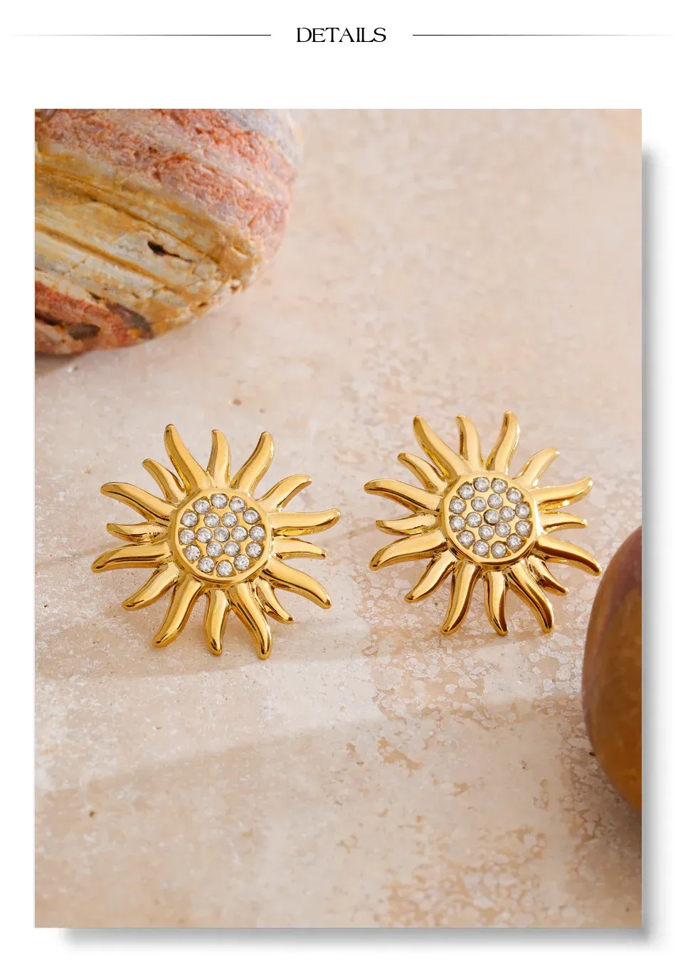 Yhpup Sunburst Cubic Zirconia Stainless Steel Stud Earrings