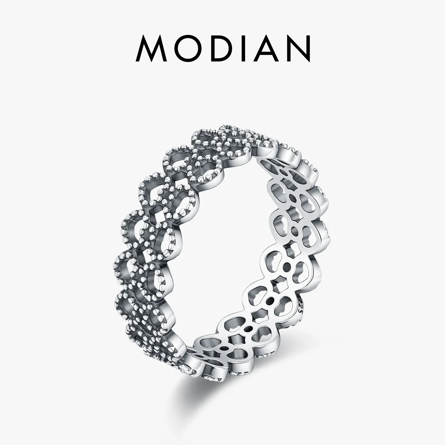 MODIAN Retro Hollow Heart Sterling Silver Cocktail Ring