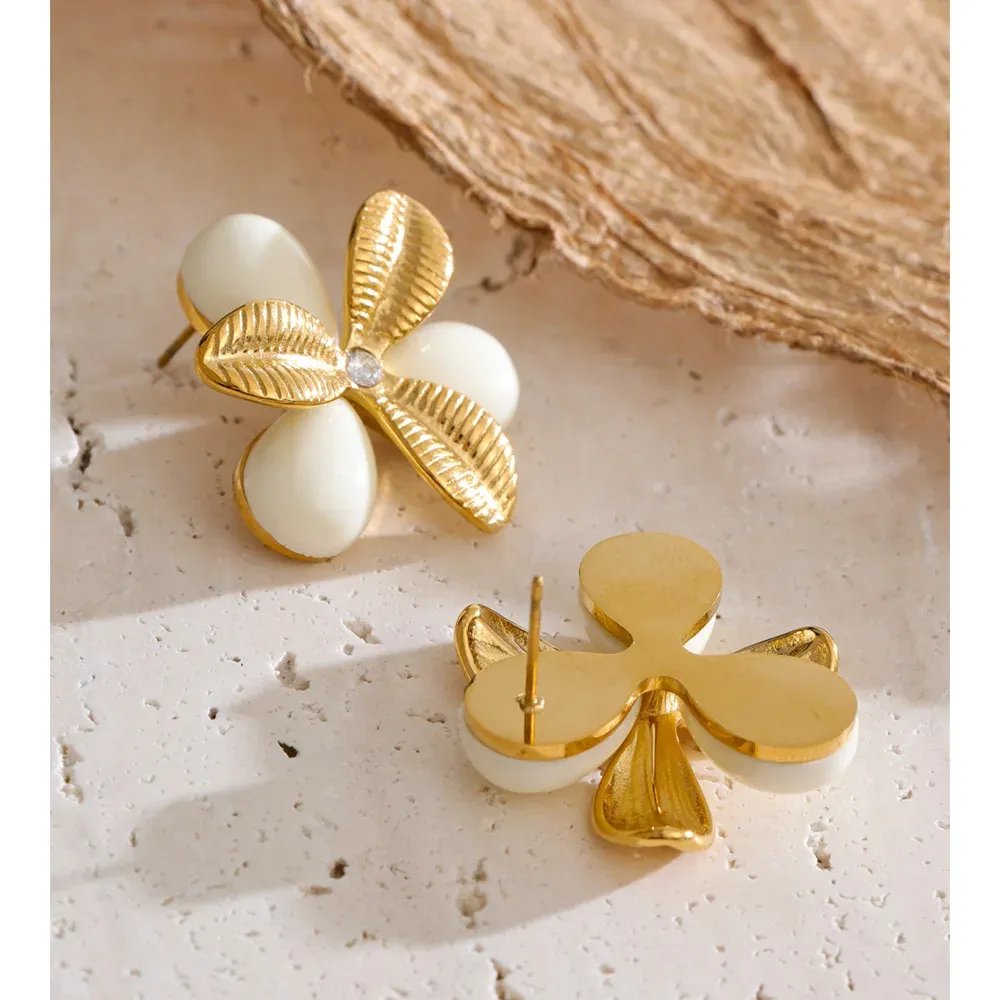 Yhpup Gold PVD Resin Flower Stud Earrings