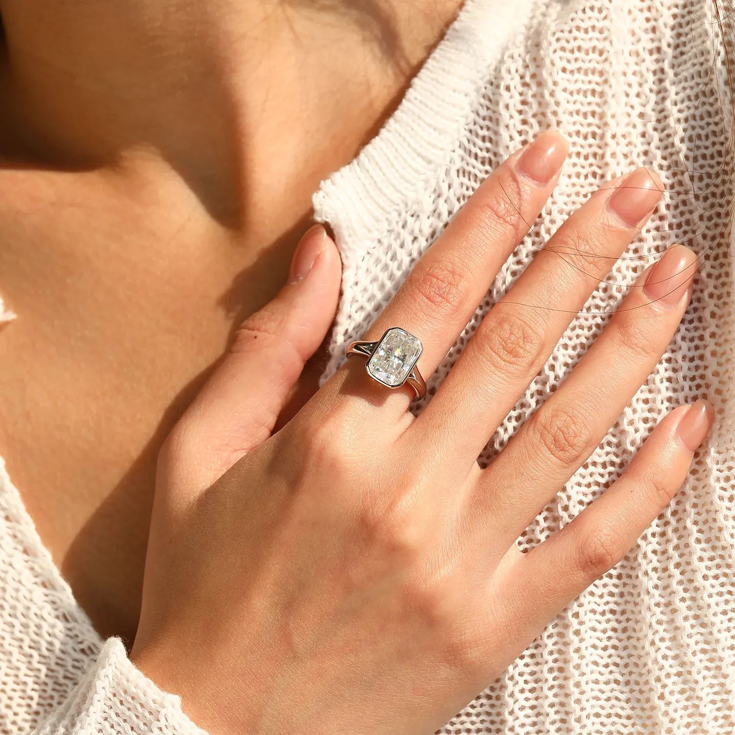 MODIAN 4.5CT D-Color Moissanite Rectangle Ring in 925 Silver