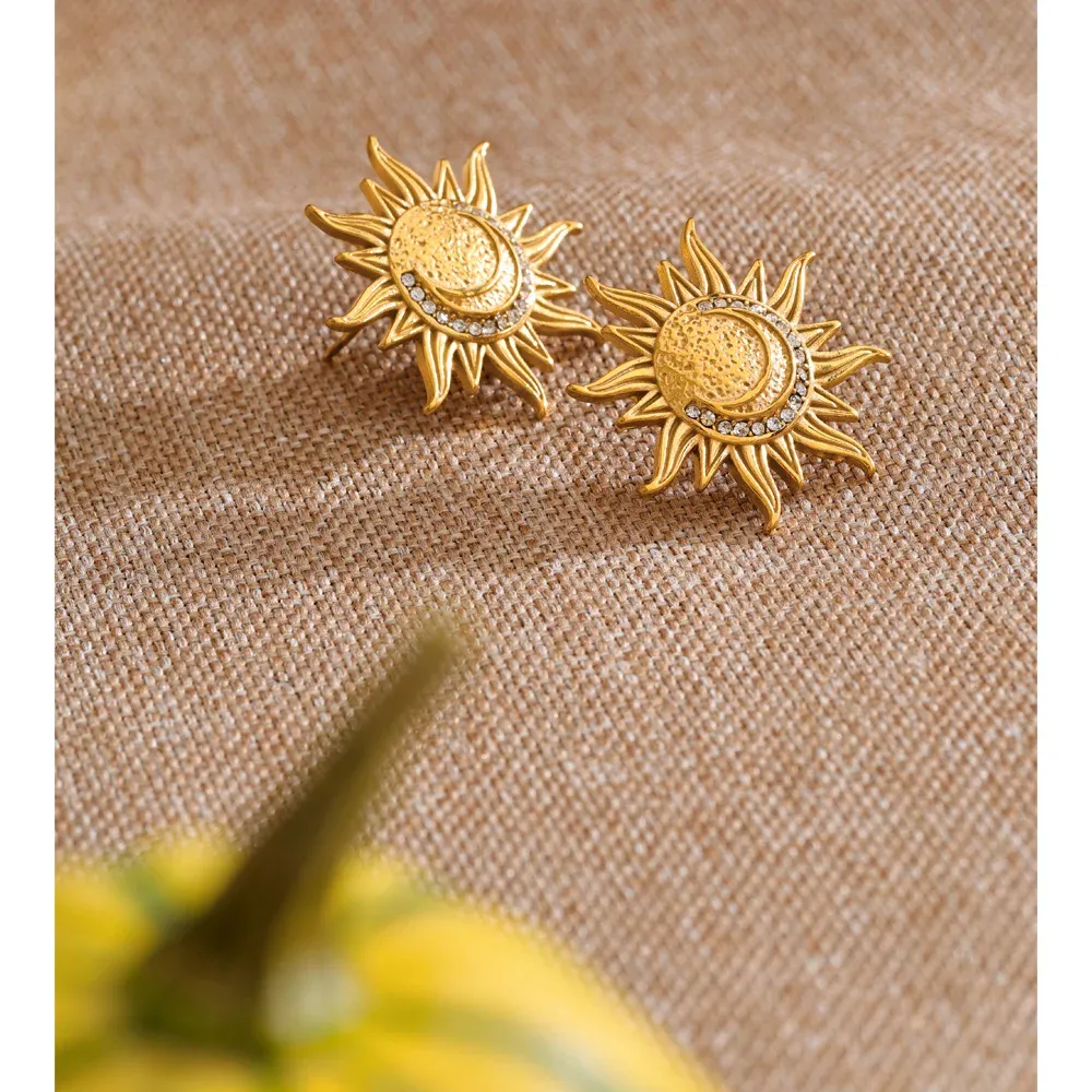 Yhpup Moon and Sun Zircon Stud Earrings