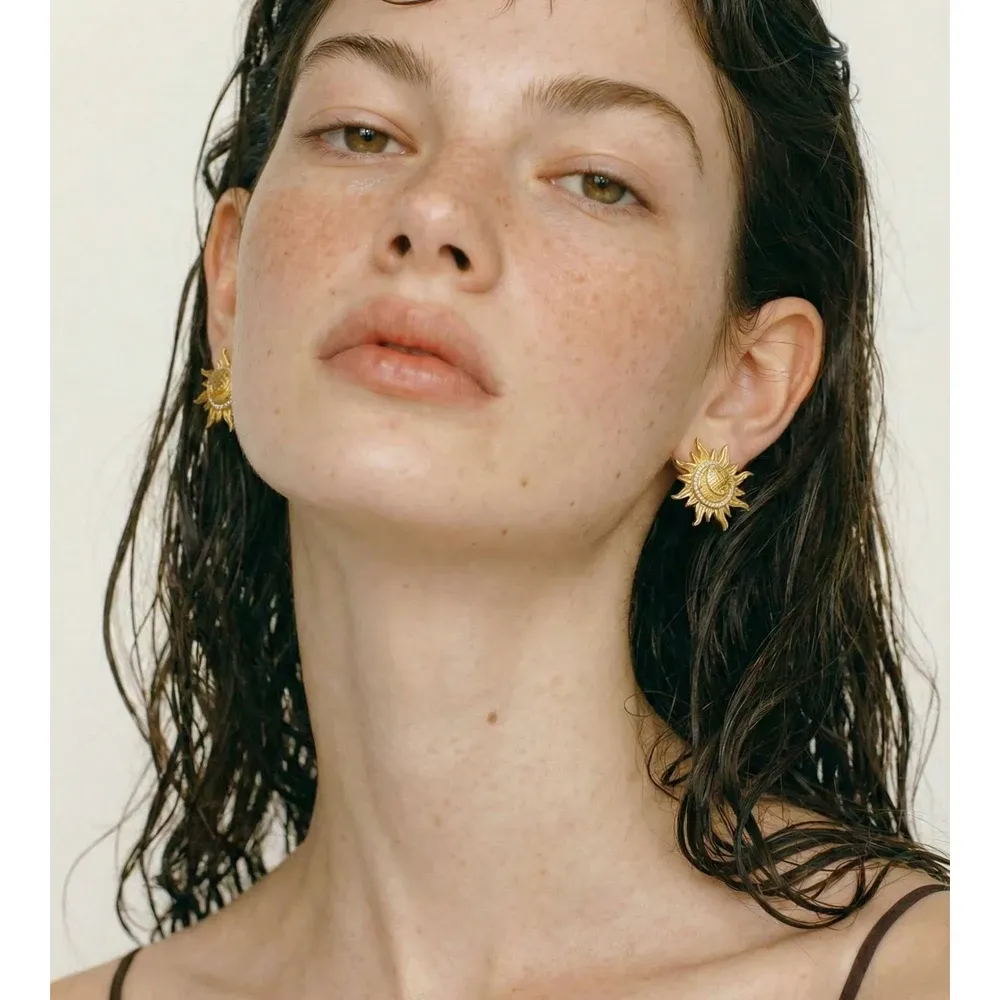 Yhpup Moon and Sun Zircon Stud Earrings