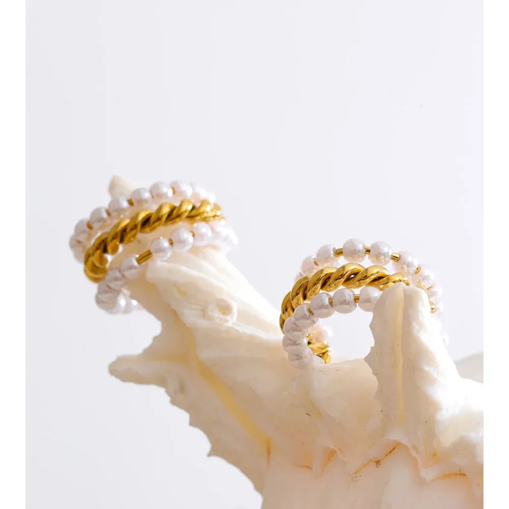 Yhpup Gold-Tone Pearl Layered Clip Earrings