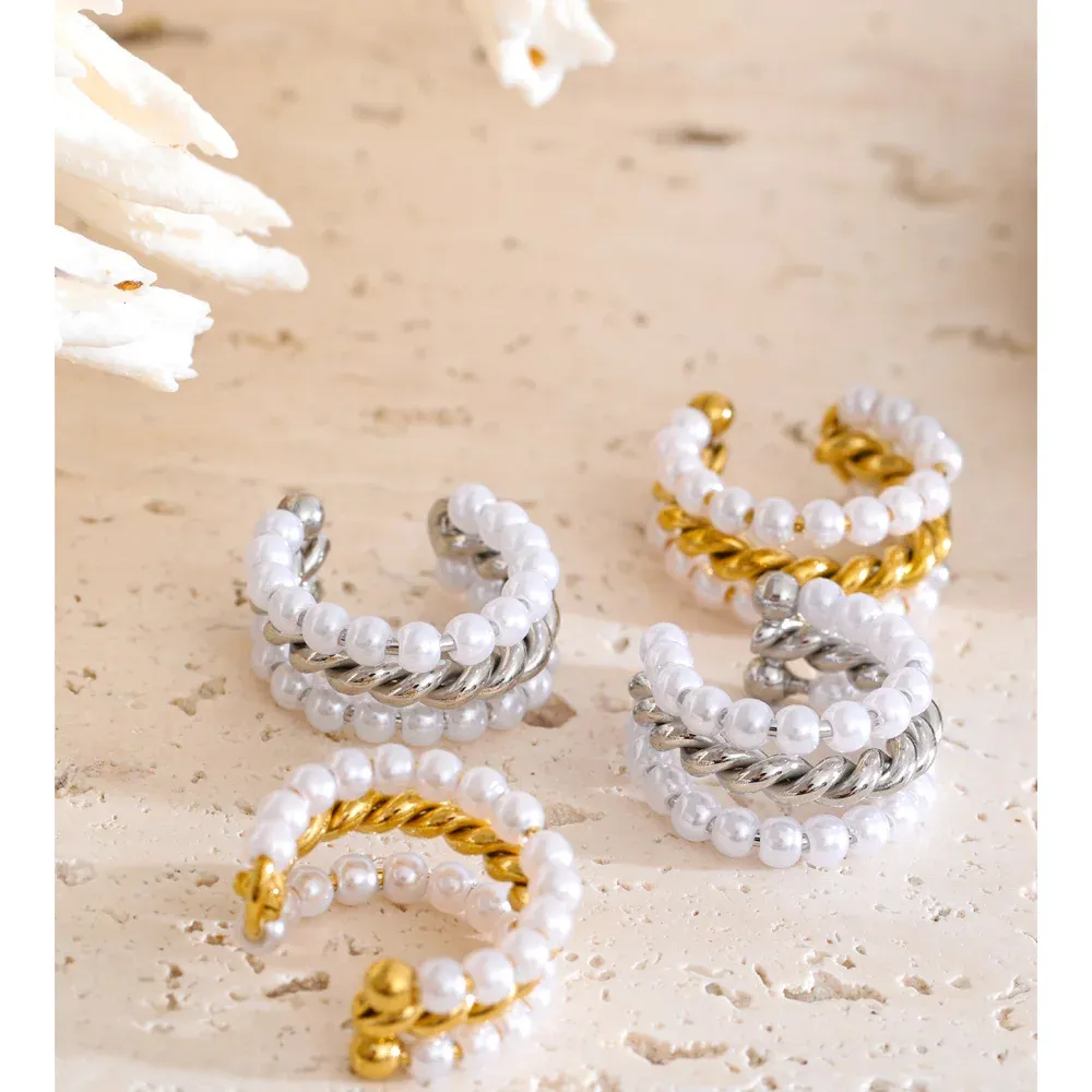 Yhpup Gold-Tone Pearl Layered Clip Earrings