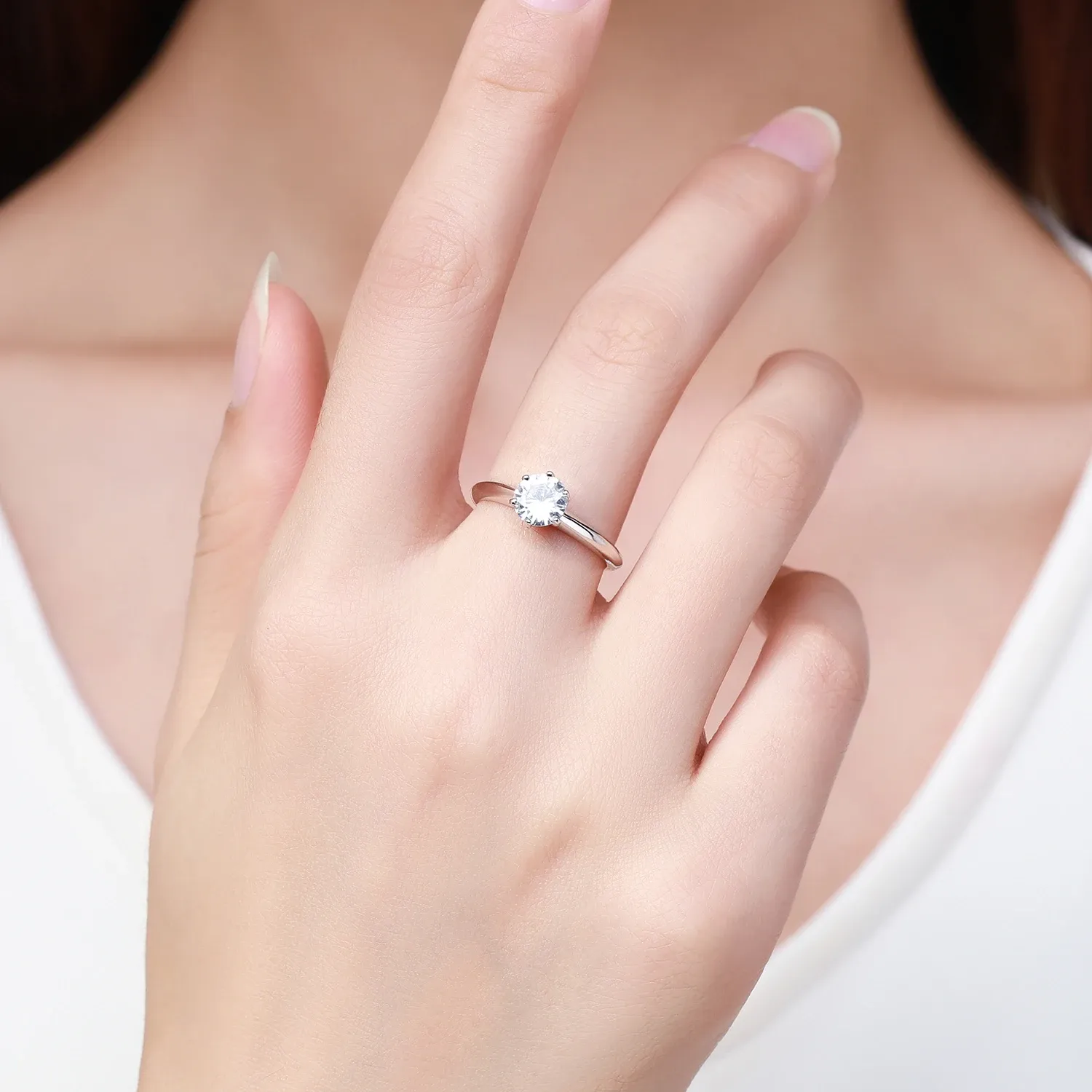 MODIAN 925 Sterling Silver Classic Zircon Wedding Ring