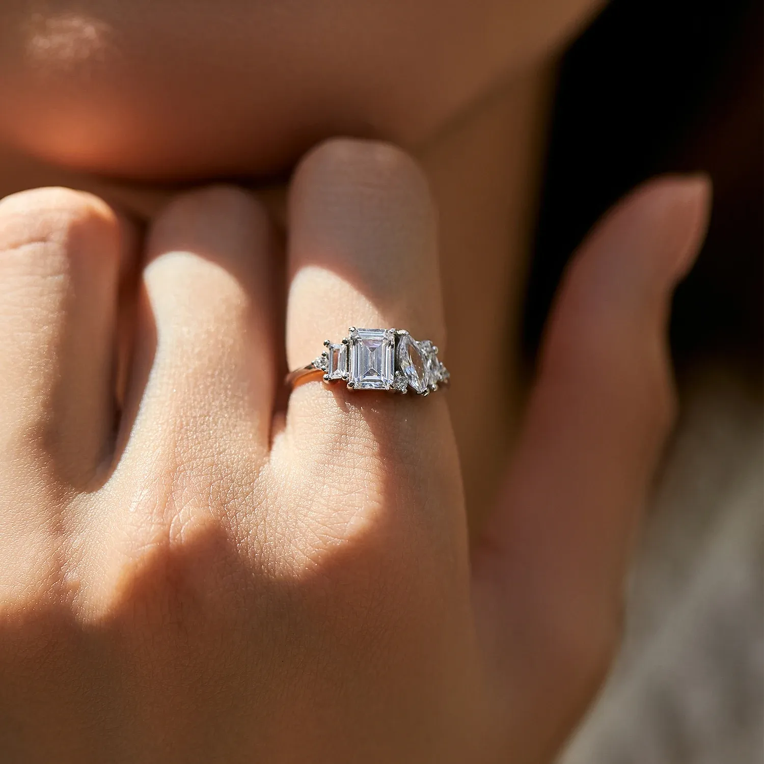MODIAN 925 Sterling Silver Marquise CZ Wedding Ring