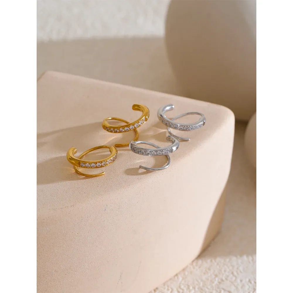 Yhpup Twisted CZ Clip Hoop Earrings in PVD Gold Steel