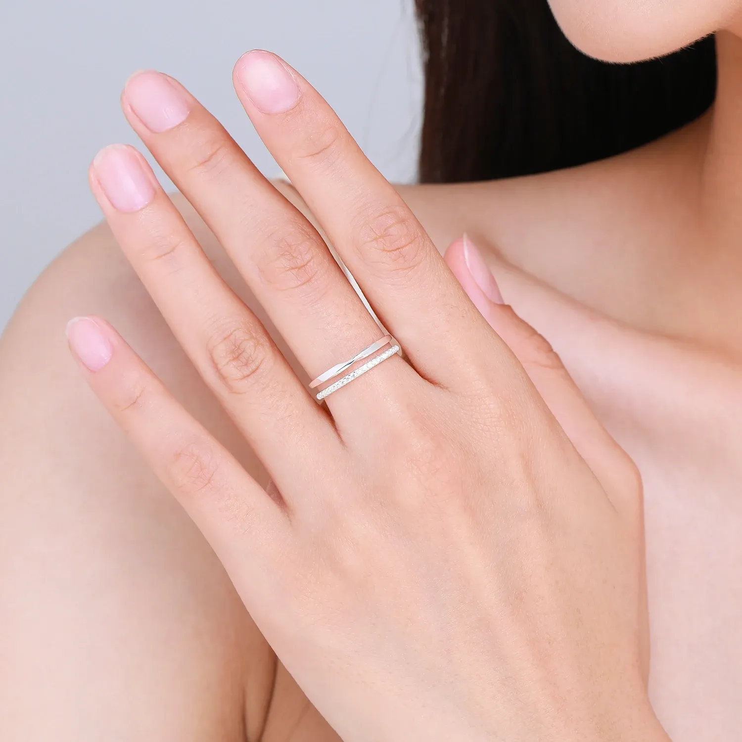 MODIAN 925 Sterling Silver Double-Layer CZ Adjustable Ring