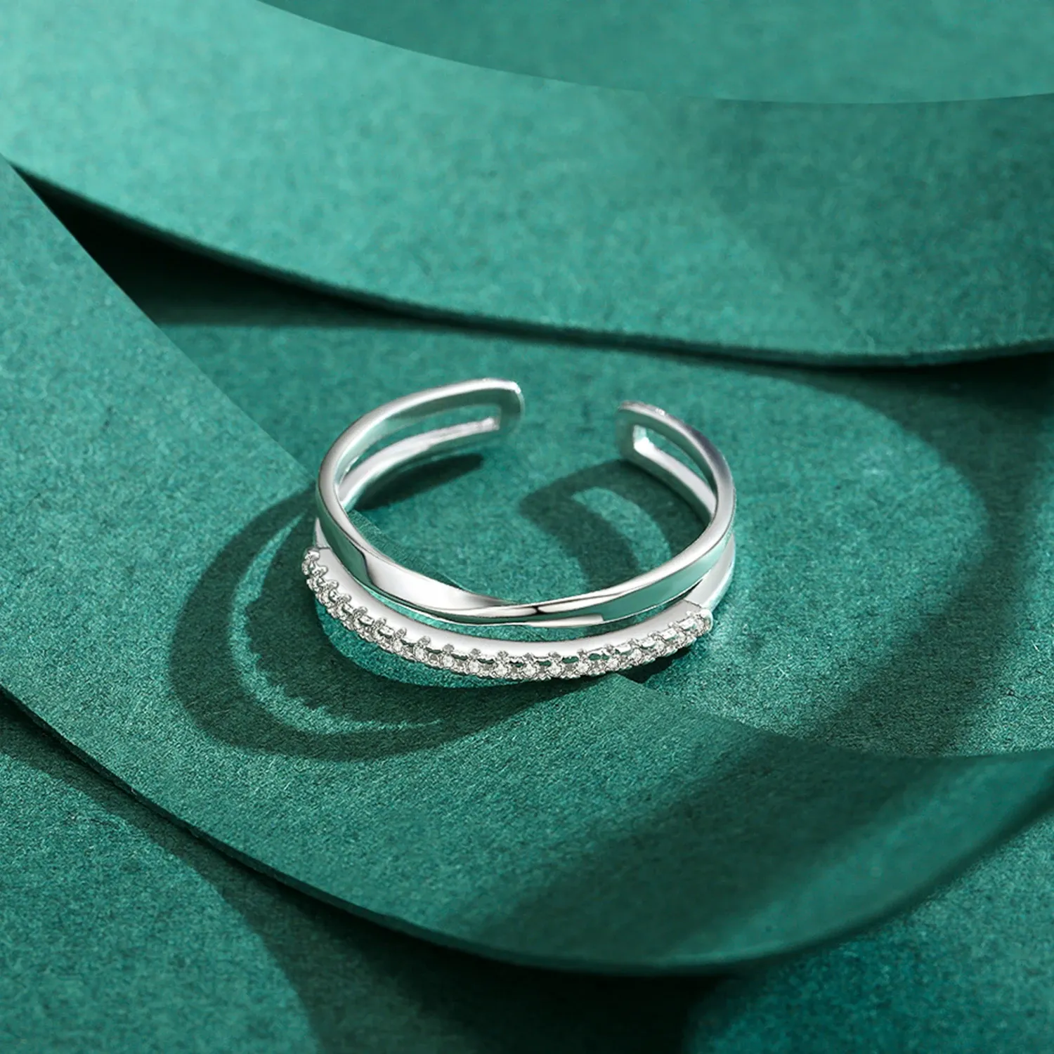MODIAN 925 Sterling Silver Double-Layer CZ Adjustable Ring