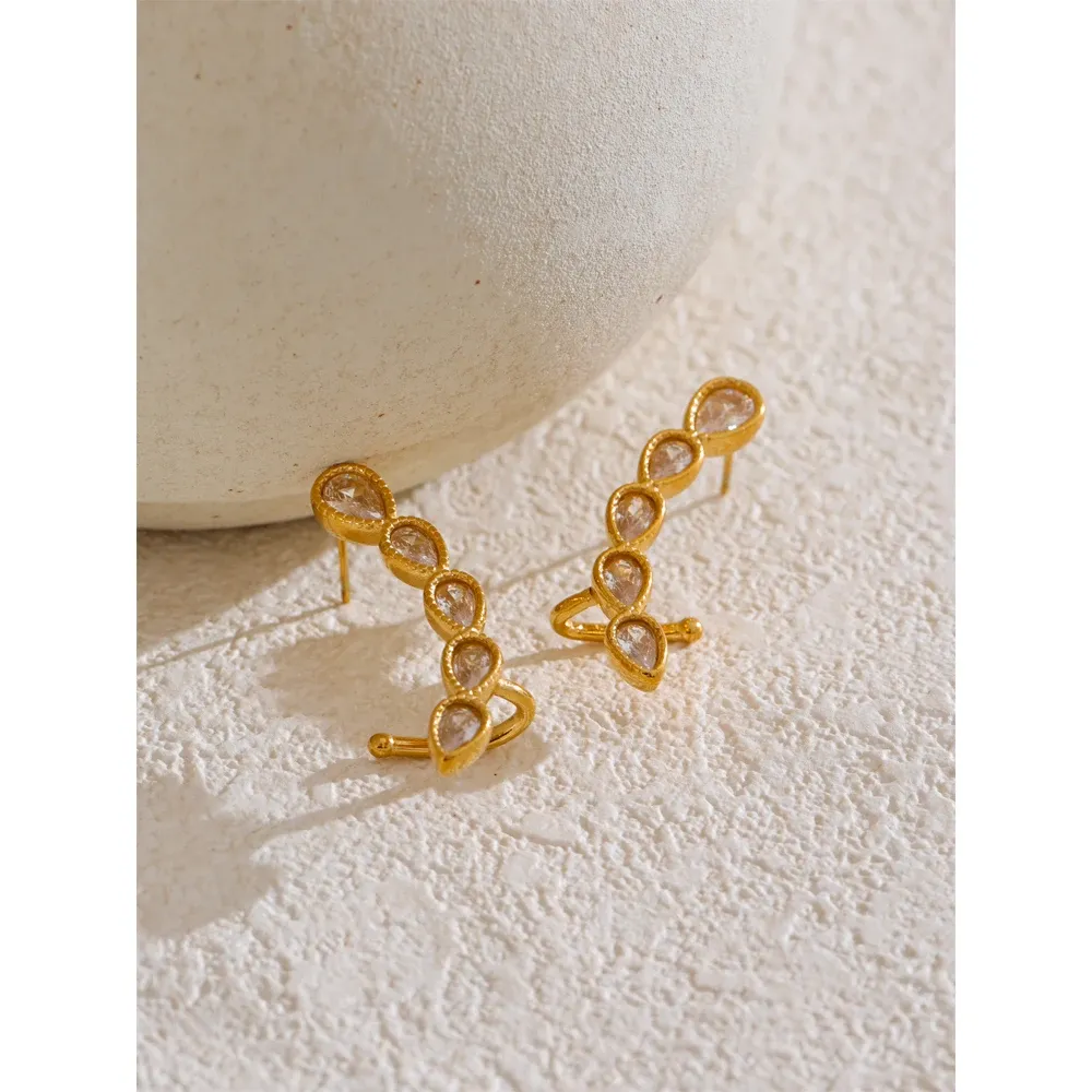 Yhpup Geometric CZ Stud Earrings in PVD Gold Steel