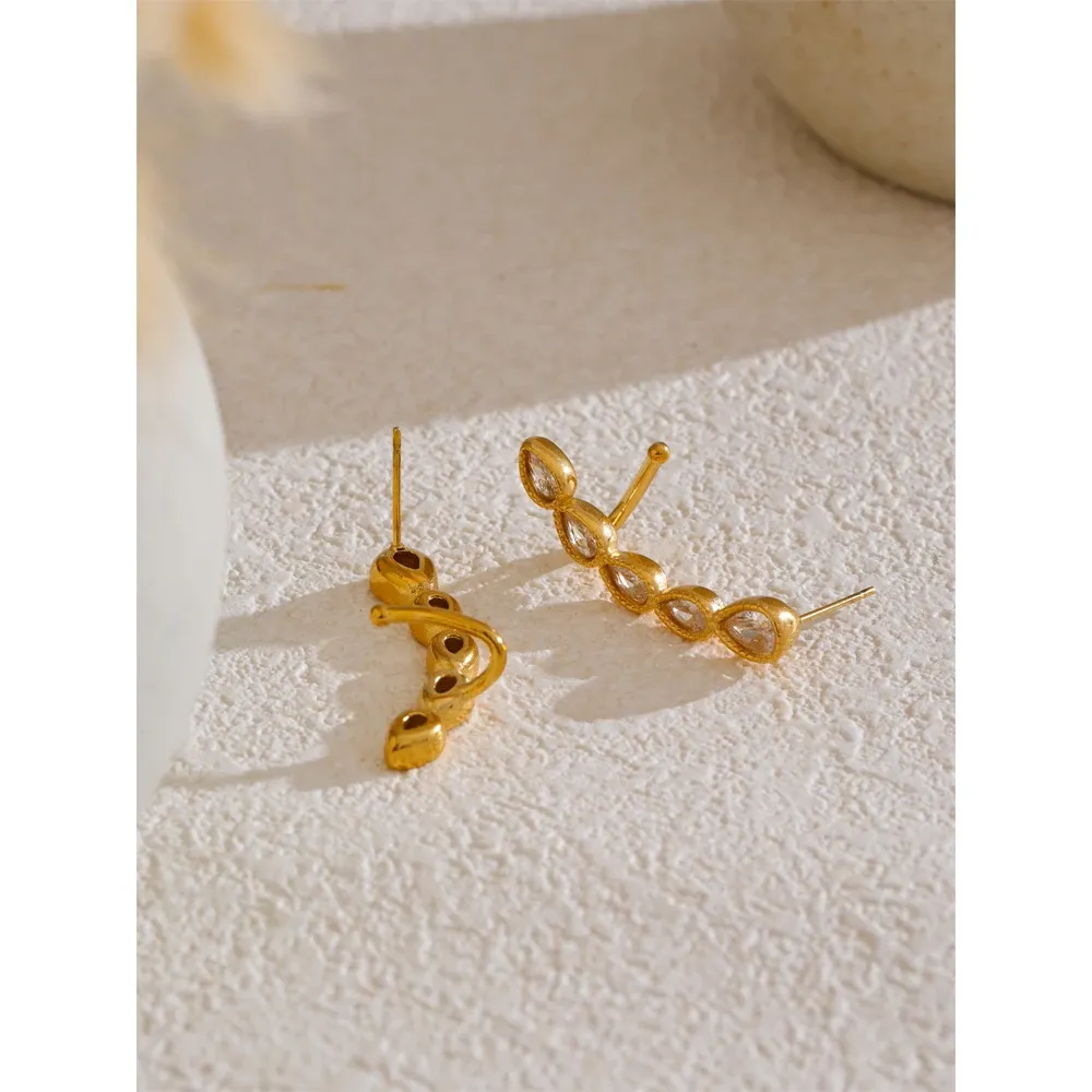 Yhpup Geometric CZ Stud Earrings in PVD Gold Steel