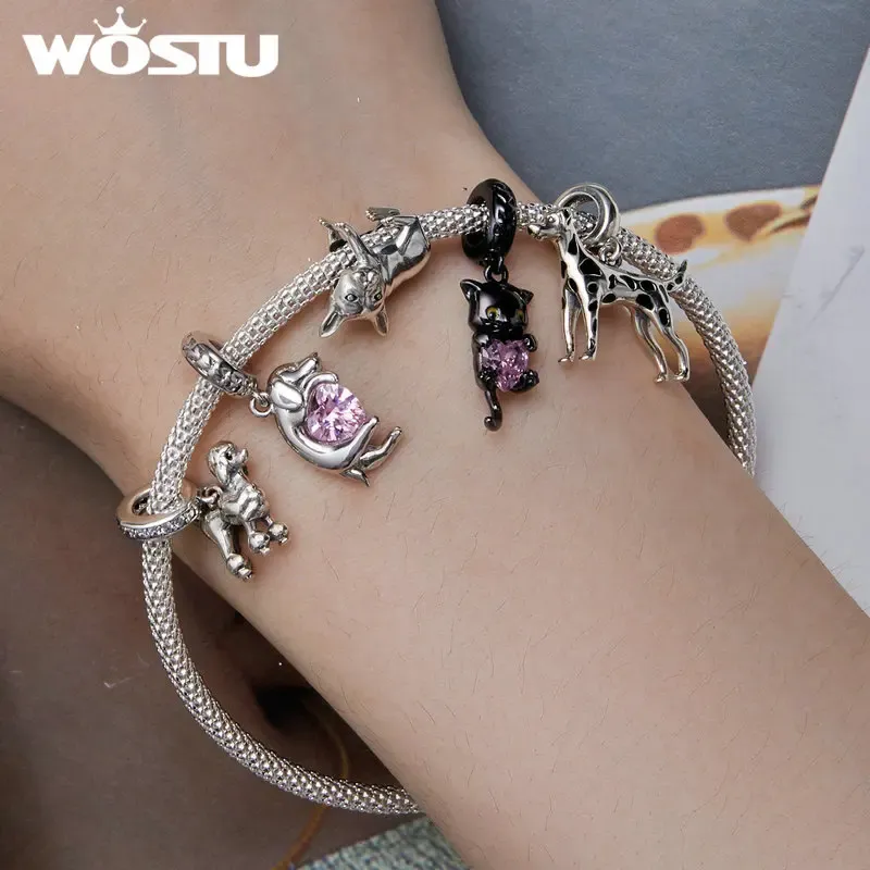 WOSTU Dalmatian Dog Charm in 925 Sterling Silver