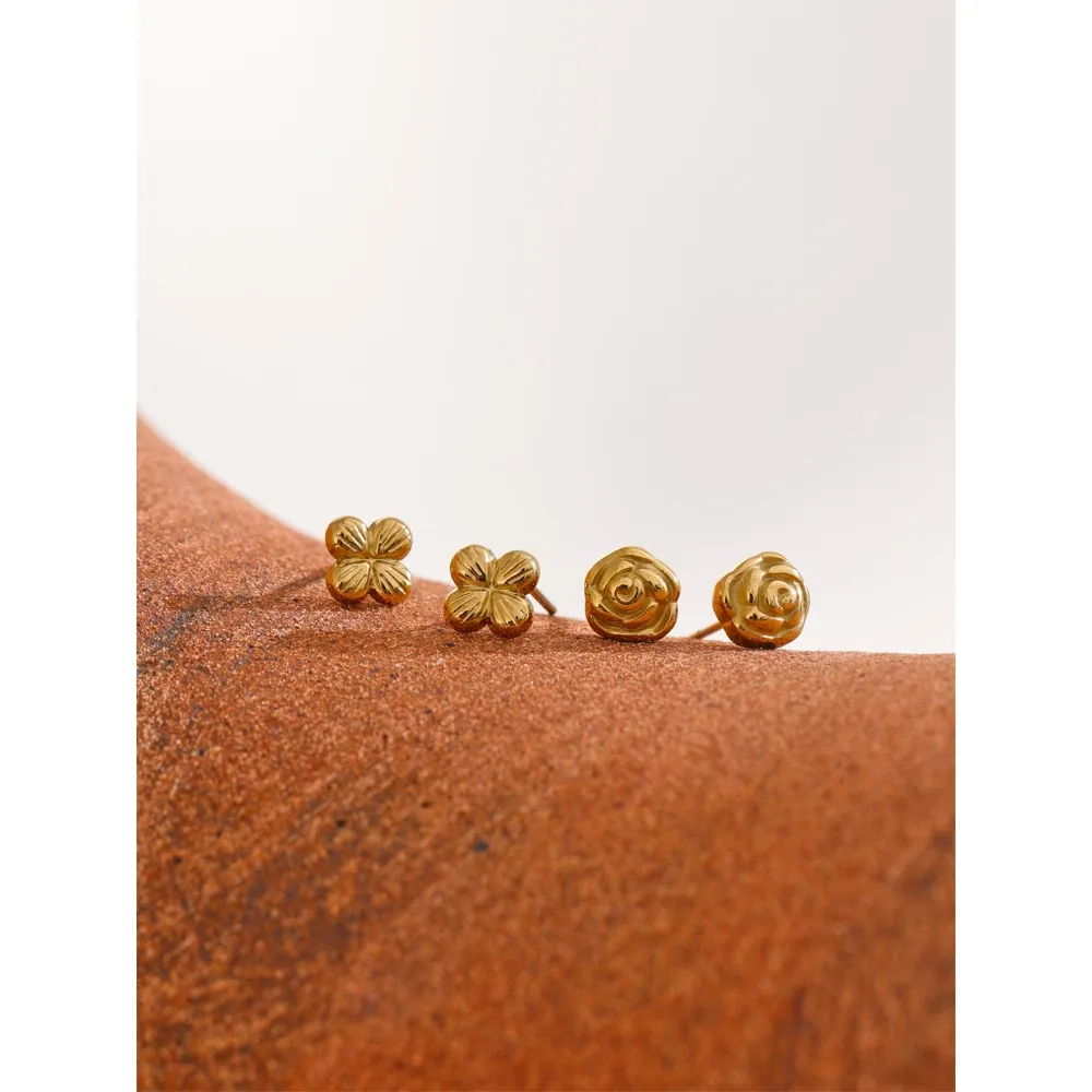 Yhpup Rose Flower Stainless Steel Stud Earrings