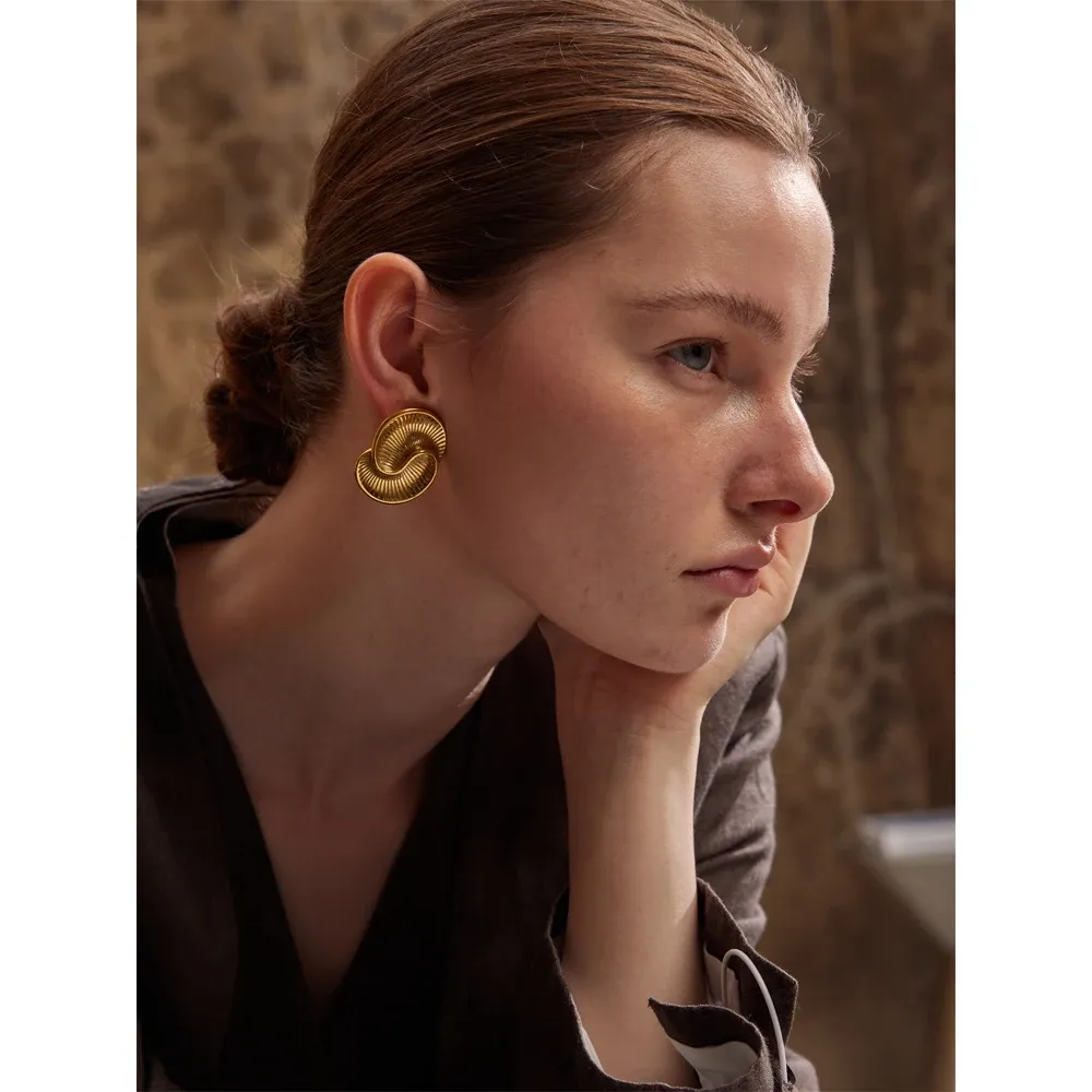 Yhpup Gold-Tone Waterproof Stainless Steel Stud Earrings