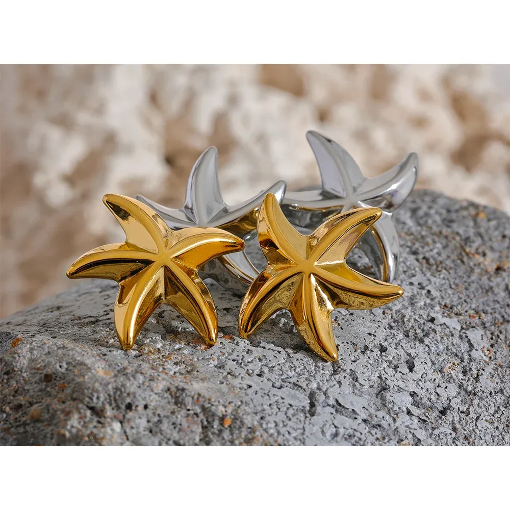 Yhpup Starfish Stainless Steel Stud Earrings