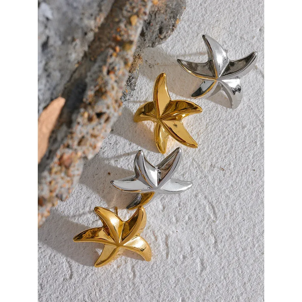 Yhpup Starfish Stainless Steel Stud Earrings