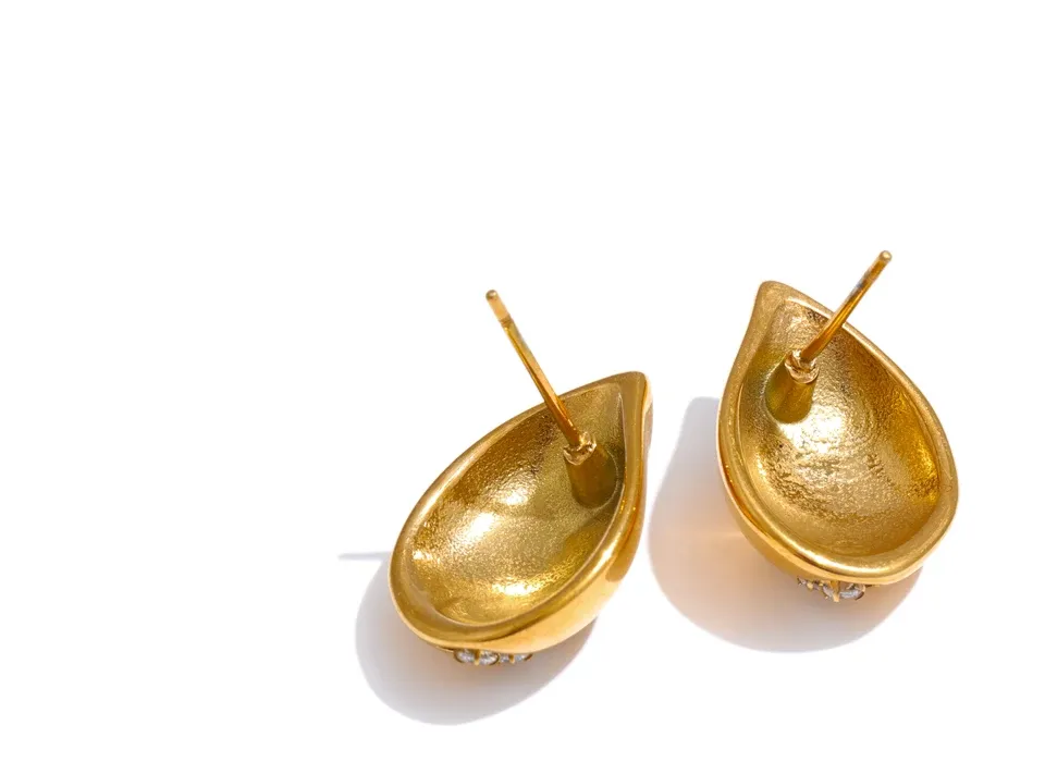 Yhpup Water Drop CZ Stud Earrings in PVD Gold Steel