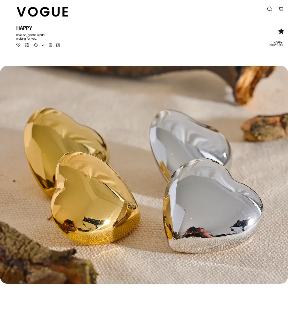 Yhpup Chunky 30mm Heart Stud Earrings in PVD Gold Steel