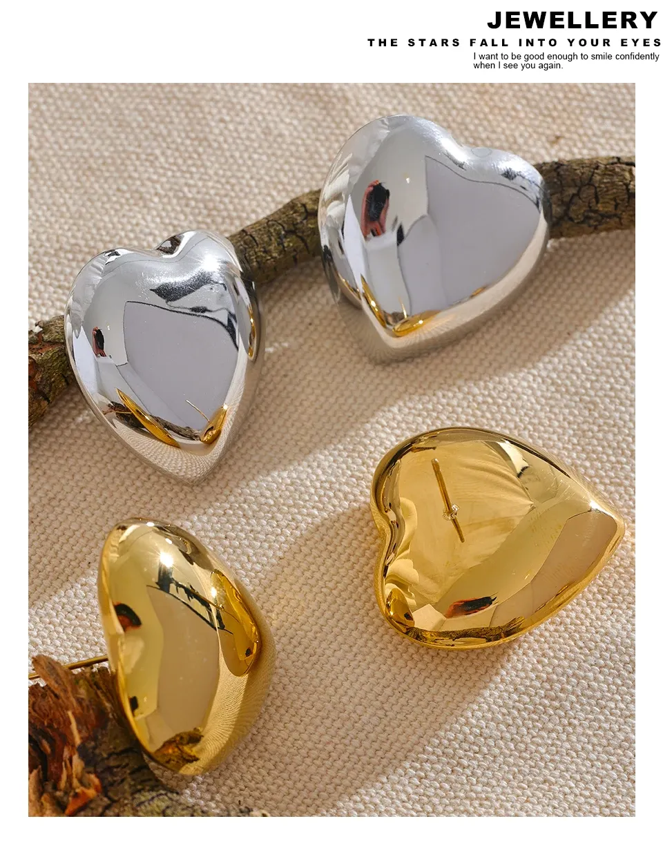 Yhpup Chunky 30mm Heart Stud Earrings in PVD Gold Steel