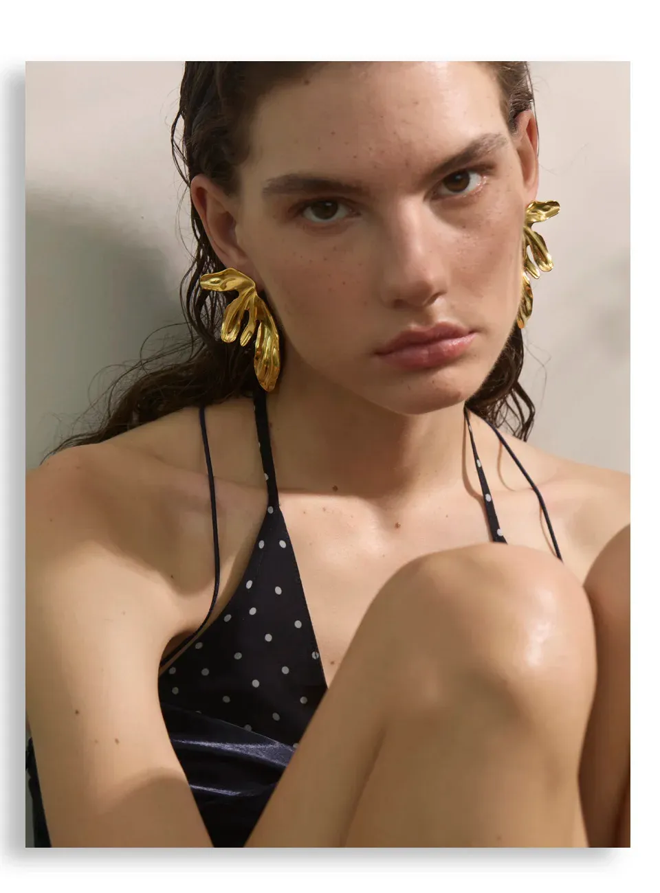 Yhpup Gold PVD Flower Statement Stud Earrings