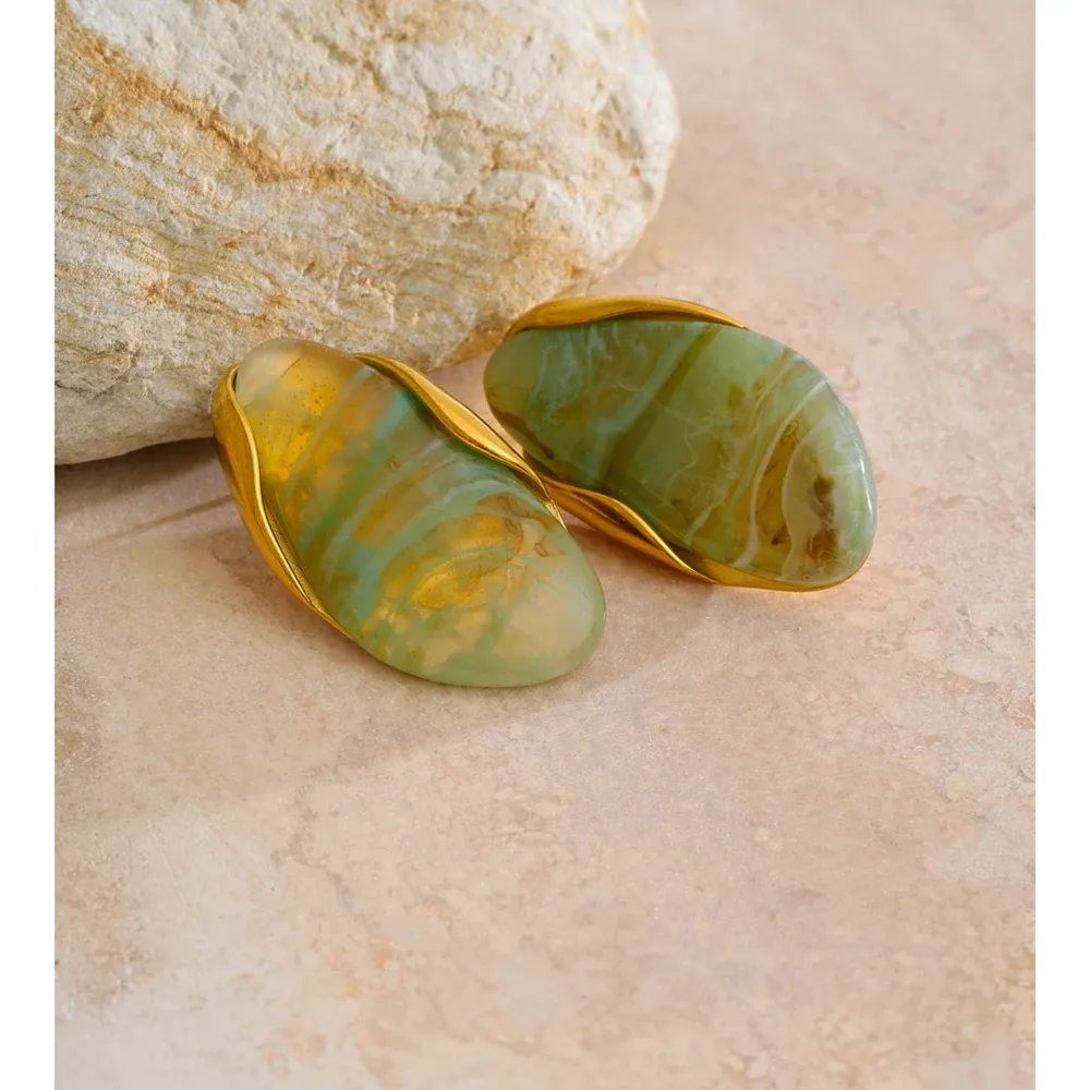 Yhpup Resin Geometric Stud Earrings in Gold-Plated Steel